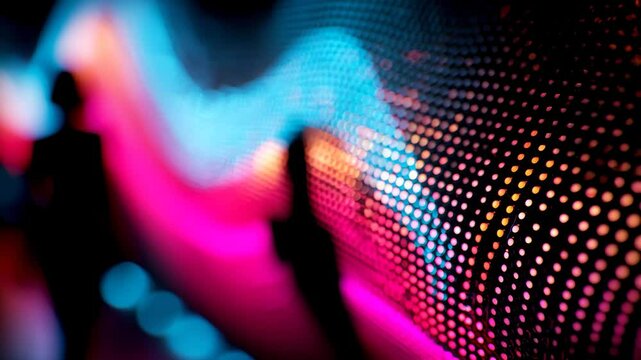 Silhouettes Against Futuristic LED Light Display