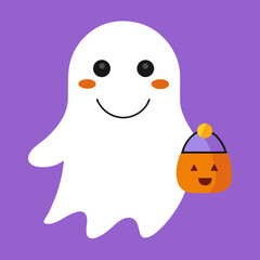 Fototapeta premium Cute Ghost with Trick or Treat Candy Bucket
