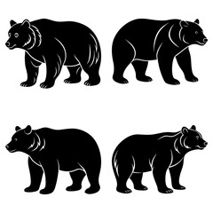 Four black bear silhouettes standing in different poses against a white background illustration design