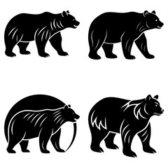 Four stylized black bear illustrations in various poses against a white background design element