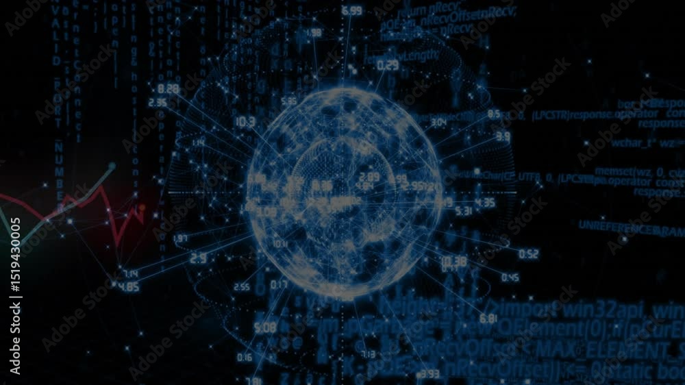 Poster on load 3d-render globe rotating while radial data pointers pulsing to visualize data trends