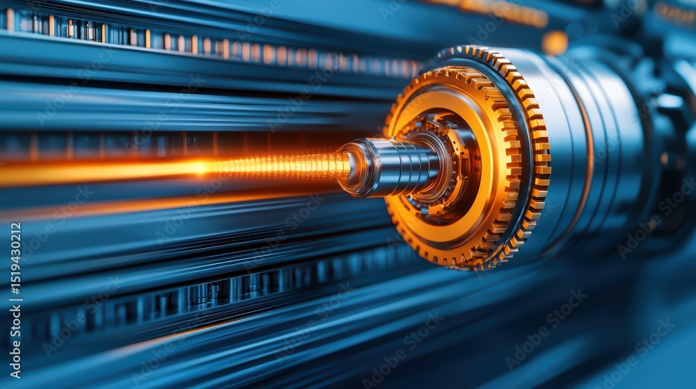 Poster detailed close-up of precision machinery with dynamic light in a modern industrial setting