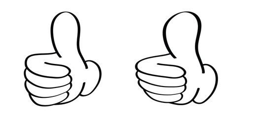 Cartoon thumbs up. Do and Don't or like and dislike symbols. Yes and no button with thumbs up and thumbs down. Gesture hand drawn