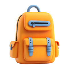 A vibrant 3D rendering of a backpack against a transparent background showcasing school essential