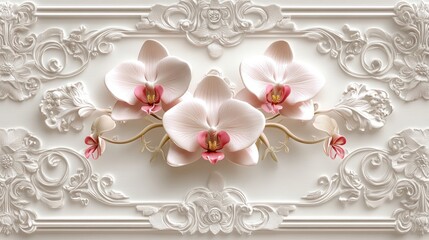 Ornate floral panel with three orchids