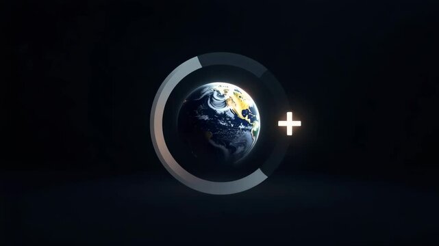 Earth globe loading progress bar, dark background, for website design