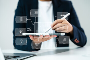 Woman using chat bot in smartphone intelligence Ai. Chat with AI Artificial Intelligence, developed by OpenAI generate.