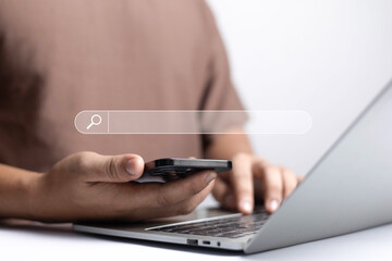 Businessman showing technology information search, internet, website, information, www, technology,...
