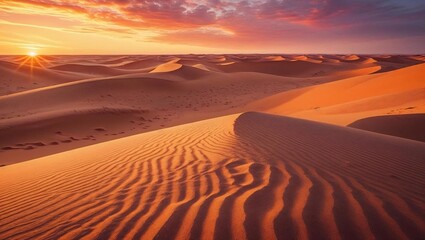 Sand dunes in the Sahara Desert at Amazing sunrise Merzouga Morocco - Orange sand dunes in the sea Moroccan sand - Sahara Desert Morocco - 1