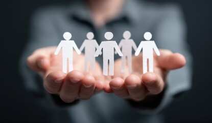 Hands holding paper cutouts of people figures