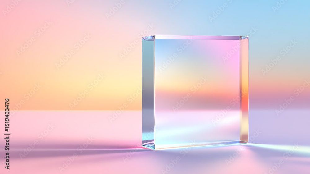 Aufkleber A crystal clear block reflecting soft pastel colors, creating a serene atmosphere ideal for modern design and artistic expressions.