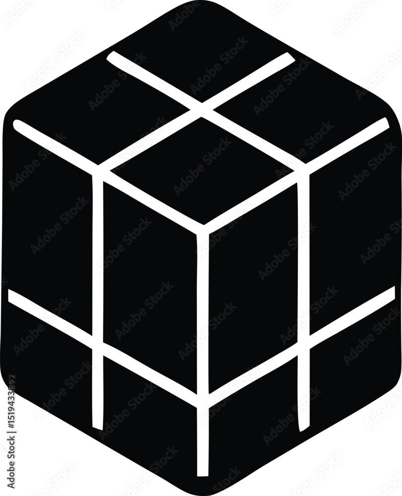 Poster a black cube divided into sections by white lines a simple geometric design