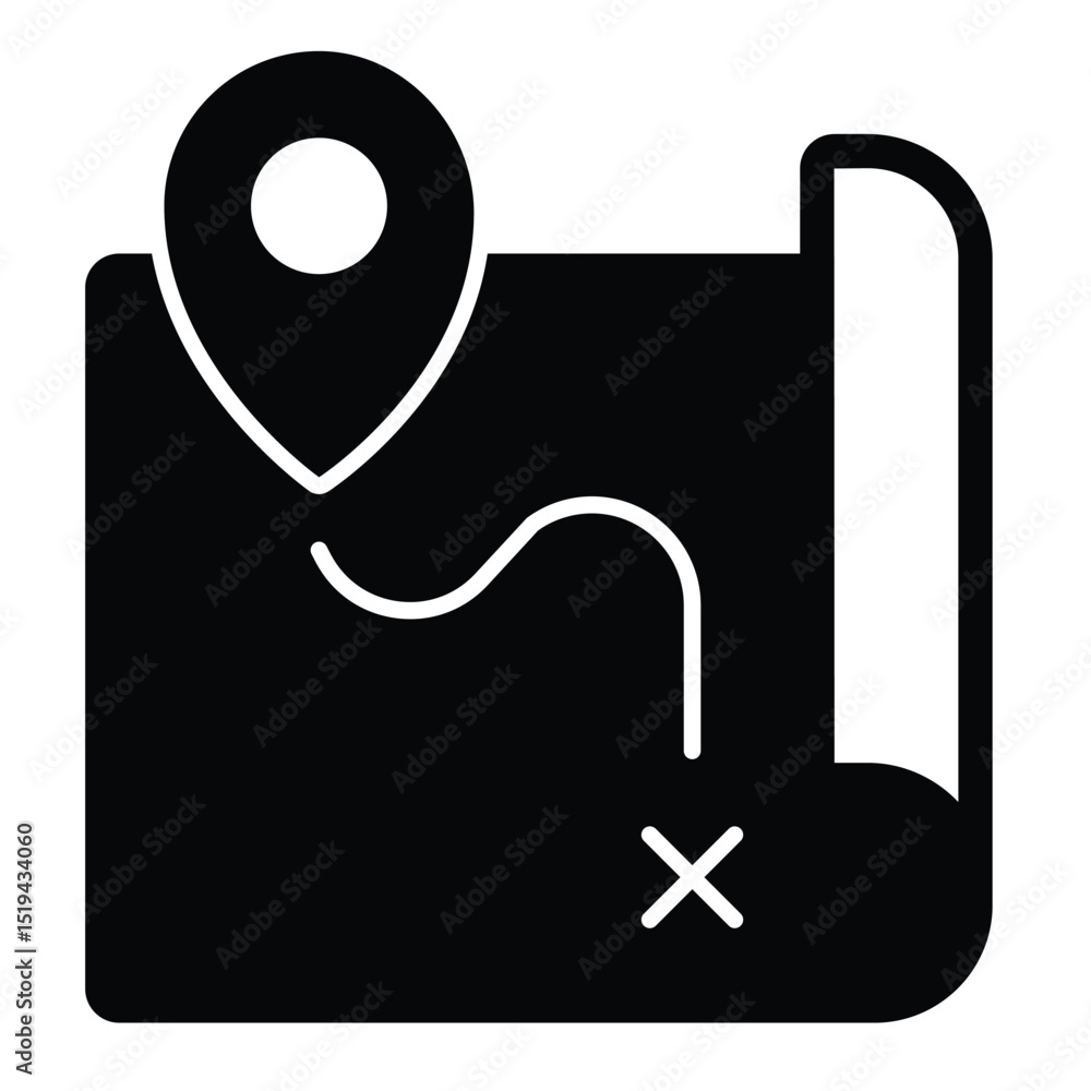 Aufkleber route map and location pin solid icon, marine navigation concept. vector graphics. map paper with ge