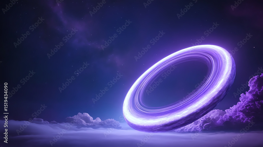 Poster a mesmerizing purple portal floating amidst mystical clouds, captivating the imagination with its ot