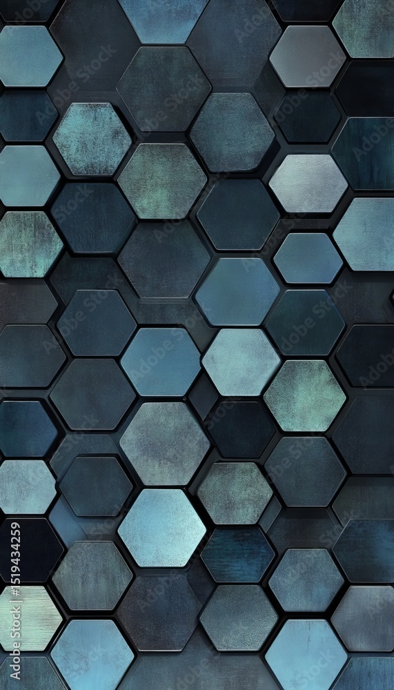 Poster geometric hexagon abstract design in grunge style with monochromatic blue tones for projects