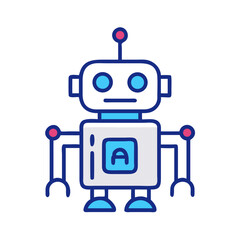 Naklejka premium Friendly robot character designed with simple features and vibrant colors for educational purposes and creative projects
