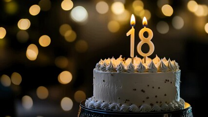 Celebrating Eighteenth Birthday Cake with Candles in Warm Light Background - Powered by Adobe