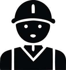 Simple black and white icon of a construction worker wearing a hard hat