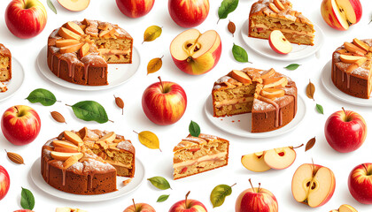 Delicious apple cakes with fresh apples and leaves, perfect for autumn dessert inspiration and culinary delight.