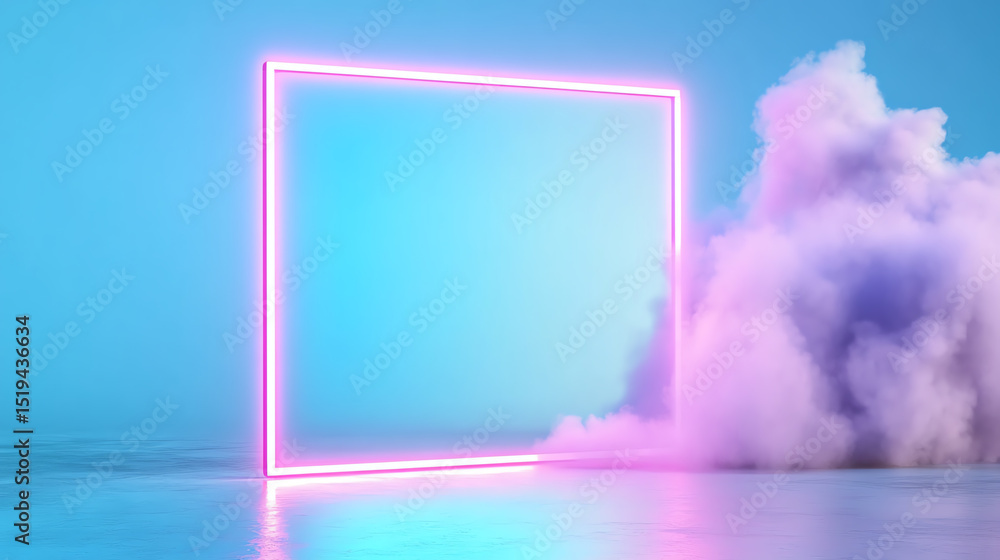 Aufkleber a vibrant neon frame surrounded by colorful smoke, creating a modern and artistic atmosphere perfect