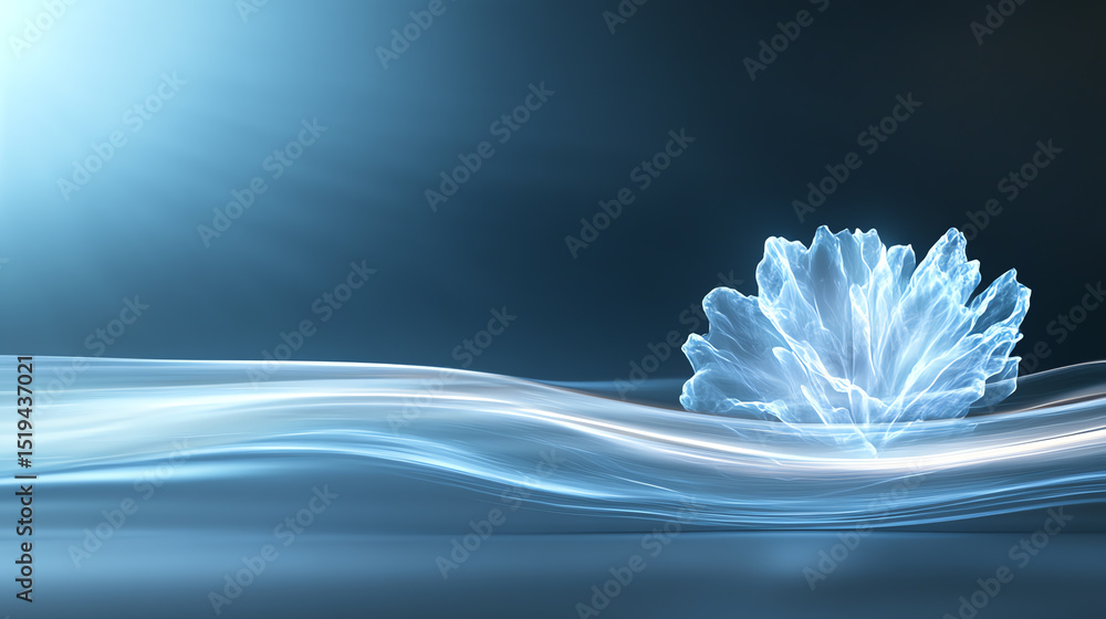 Aufkleber Abstract image of a luminous blue wave with a glowing crystal-like form, perfect for backgrounds and design projects.