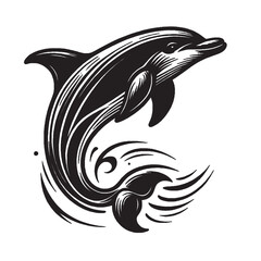Dolphin Silhouette – Outline Style Vector Isolated on White Background