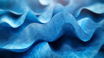 Obraz premium Close-up view of textured blue paper with waves and folds, creating an abstract and visually appealing pattern.