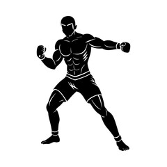 Silhouette of a muscular fighter in a fighting stance ready to strike