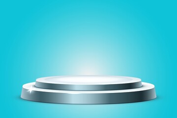 3D silver Podium Display on blue Background for Product Presentation Display or Award Ceremony