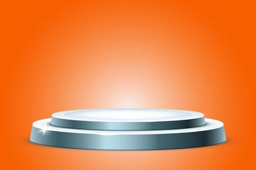 3D silver Podium Display on orange gradient Background for Product Presentation Display or Award Ceremony