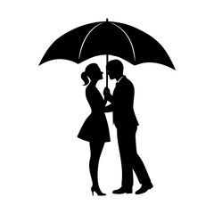 Silhouette of a couple under an umbrella in a romantic monochrome scene
