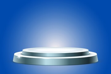 3D silver Podium Display on blue gradient Background for Product Presentation Display or Award Ceremony