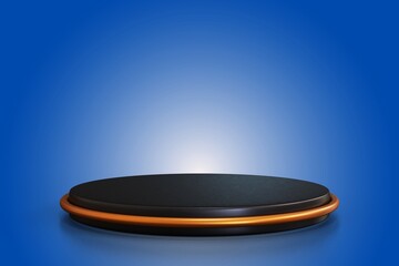 3D black Podium Display on blue Background for Product Presentation Display or Award Ceremony