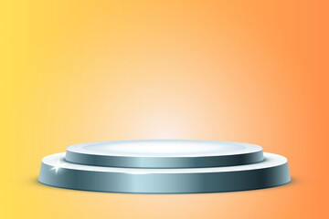 "3D Silver Podium Display on Orange gradient Background for Product Presentation Display or Award Ceremony"