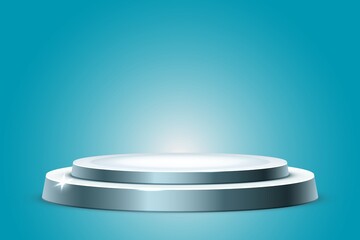 3D Silver Podium Display on blue Background for Product Presentation Display or Award Ceremony