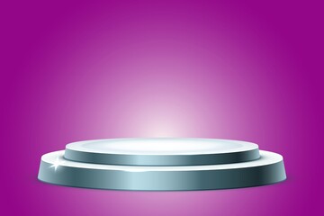 3D Silver Podium Display on purple Background for Product Presentation Display or Award Ceremony