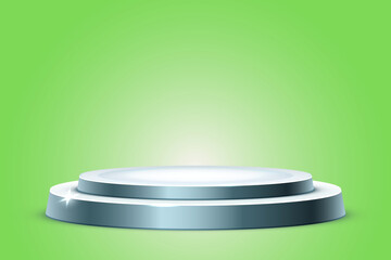 3D Silver Podium Display on light green Background for Product Presentation Display or Award Ceremony