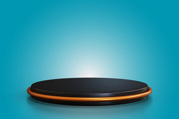3D black Podium Display on blue Background for Product Presentation Display or Award Ceremony