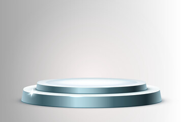 3D Silver Podium Display on light grey Background for Product Presentation Display or Award Ceremony