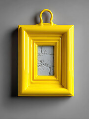 Yellow Picture Frame on Gray Wall: A vibrant yellow picture frame hangs elegantly against a simple gray wall.