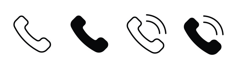 Set of phone icon variations in different styles, phone icon set, call icons, black and white, phone call icon, Vector illustration. 