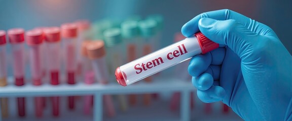 Fototapeta premium Scientist holding stem cell sample in laboratory for medical research