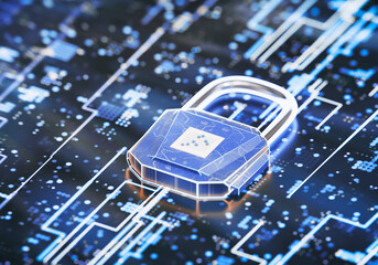 Secure Digital Privacy and Data Protection. Digital Lock with Glowing Effects on Futuristic...