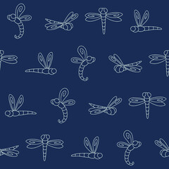 Outline Vector Dragonfly Seamless Pattern Background for Print Fabric Surface Fashion Wrapping