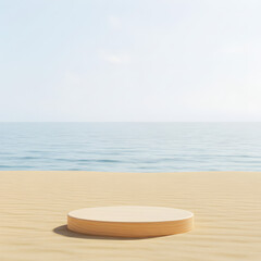 Beach Product Display: Minimalist Sand Platform & Ocean View for Summer Branding