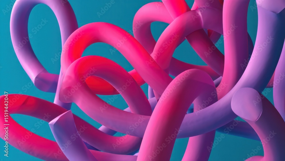 Aufkleber abstract 3d composition of intertwined pink and purple tubular shapes against a teal background conv
