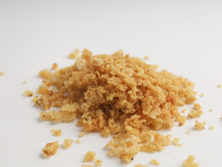 Heap of crispy flakes on white background