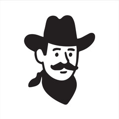 Simple black and white illustration of a cowboy
