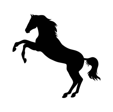 Dynamic black horse silhouette vector illustration of a wild mustang stallion running at a gallop with flowing mane and tail