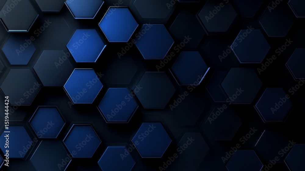 Poster stylish abstract hexagonal pattern with blue shades, geometric honeycomb grid seamless design